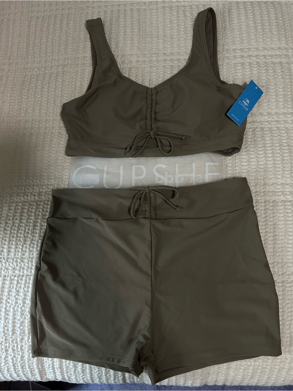 Cupshe Olive/Brown High-Waist Swimsuit